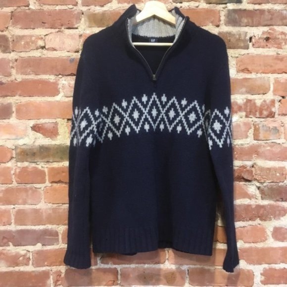GAP Y2K Lambswool 1/4 Zip Fair Isle Sweater Men's Small - Picture 1 of 6